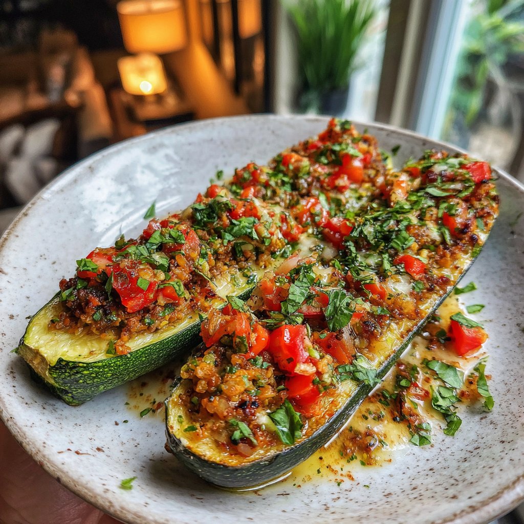 Mediterranean Lentil Stuffed Zucchini