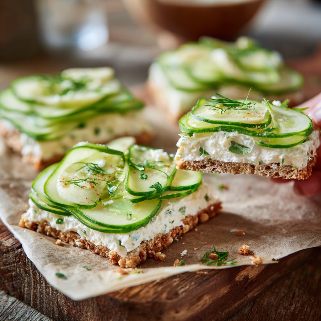 Light Cucumber Cream Cheese Sandwich Lunch