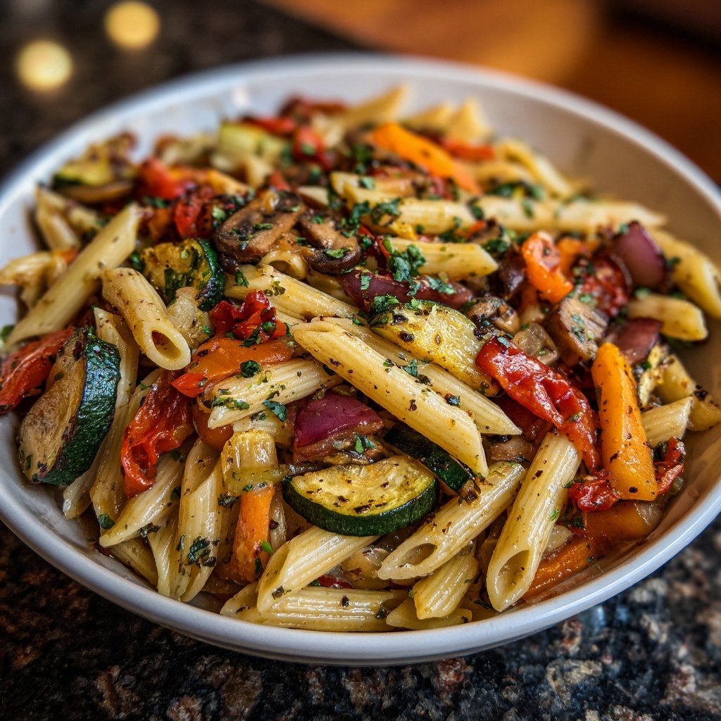 Healthy Lunch Roasted Vegetable Pasta Salad
