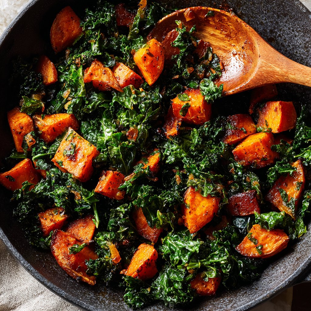 Roasted Sweet Potato Kale Skillet