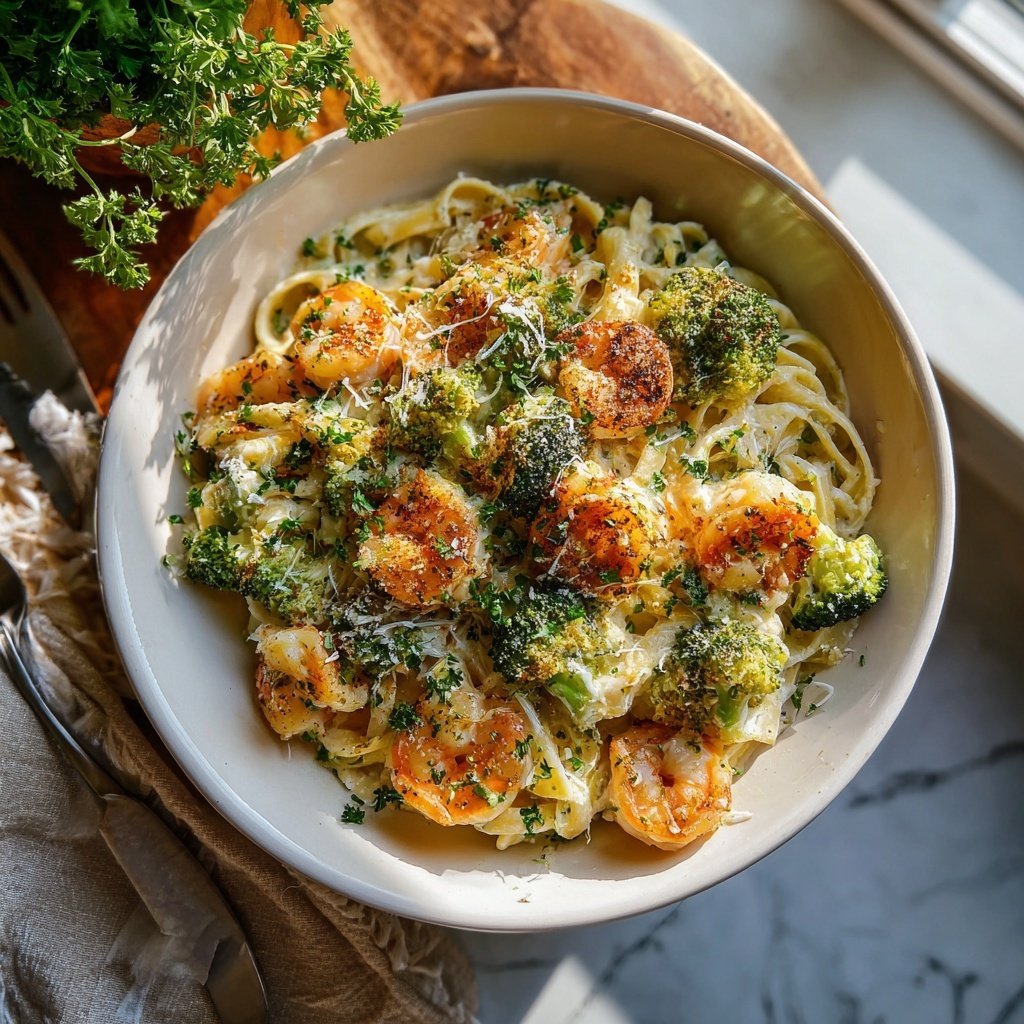 Shrimp And Broccoli Cream Pasta