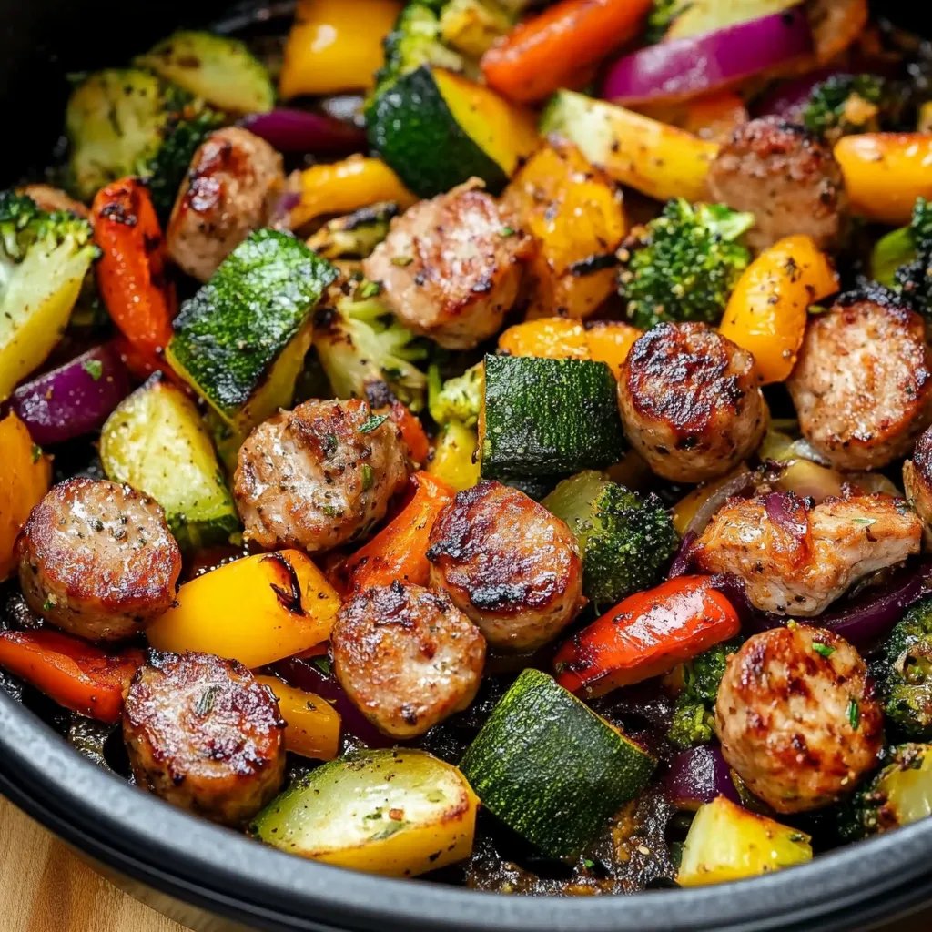 10 Minute Air Fryer Chicken Sausage and Veggies