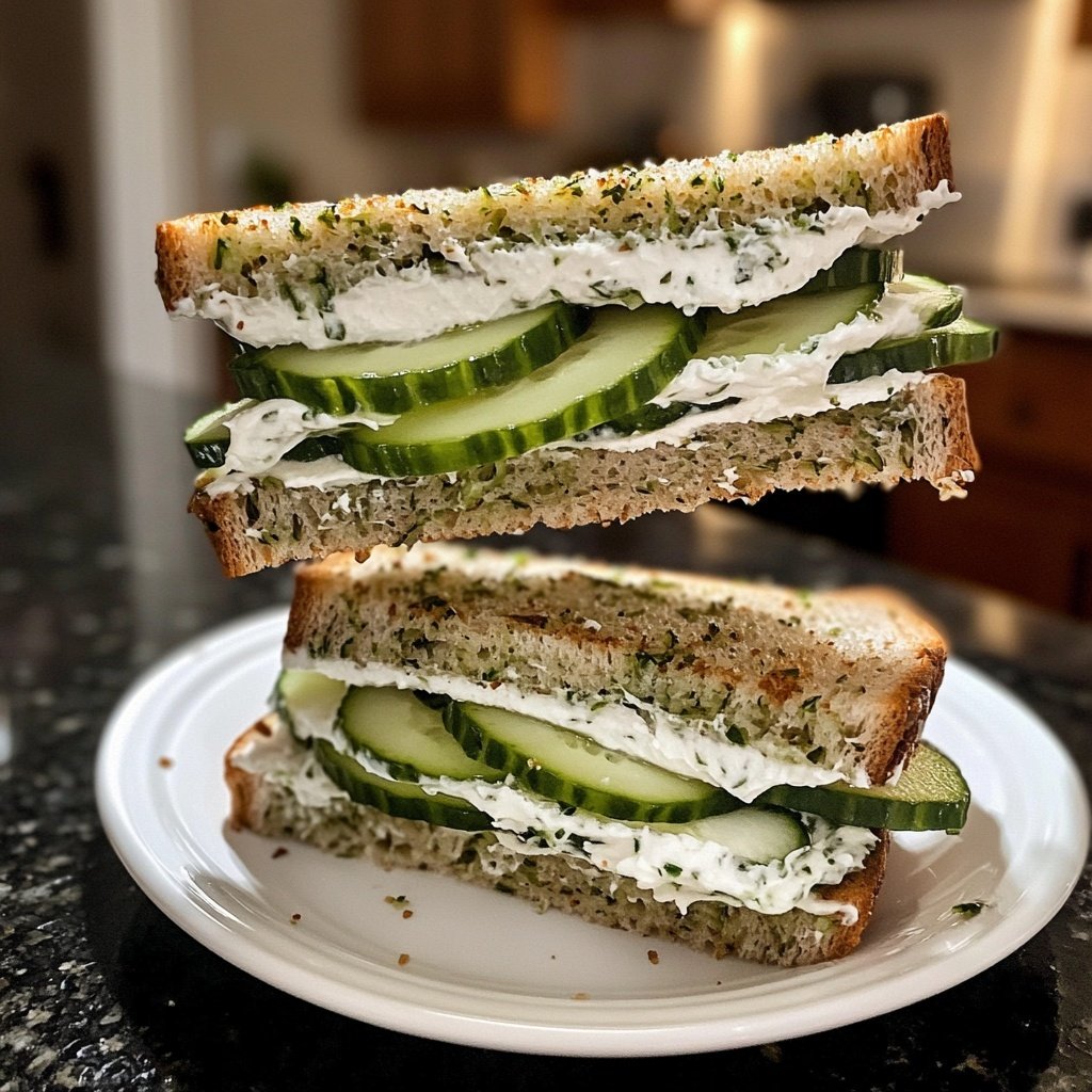 Light Cucumber Cream Cheese Sandwich Lunch