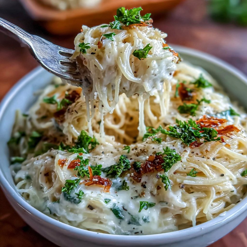 Angel Hair Pasta With Alfredo Sauce